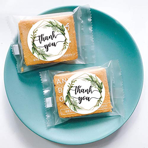 500 Chic Golden Greenery Frames Thank You Label Stickers, 1.5 Inch Circle Round Green Palm Leaves Wreath Thank You Stickers. #TOP6