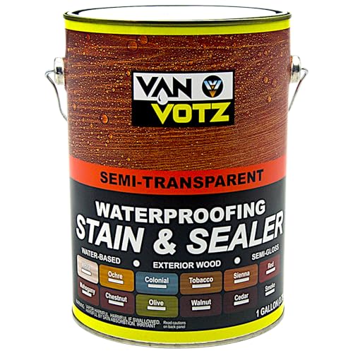 VAN VOTZ Waterproofing Stain & Sealer [1-Gallon, Cedar] - Premium Water-Based Varnish Stain for