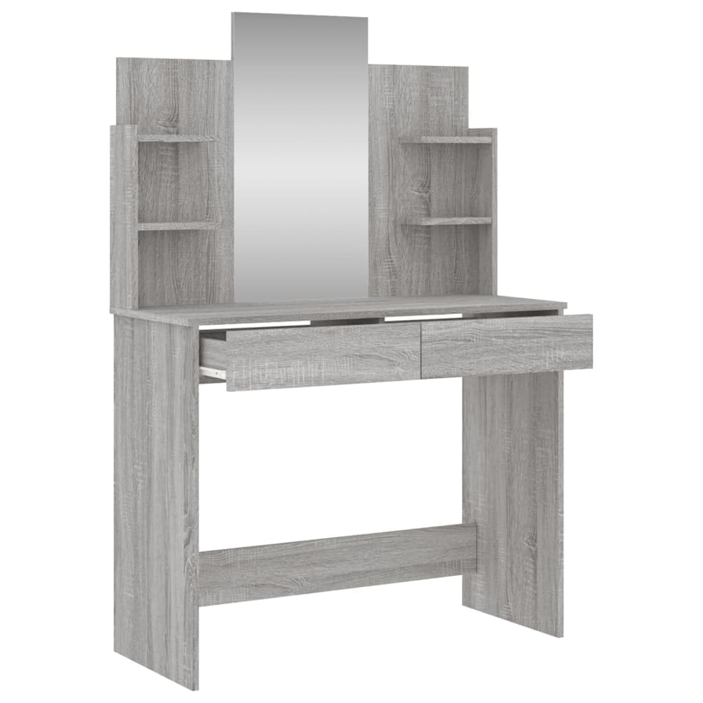 Schminktisch mit Spiegel Grau Sonoma Holzwerkstoff 96x39x142 cm mit Schublade und Stauraum für Schlafzimmer Jugendzimmer Mädchen Makeup Styling