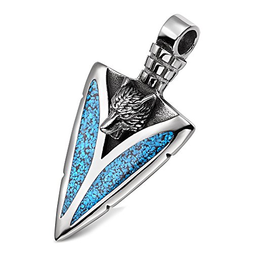 Arrowhead Howling Wolf Courage Powers Protection Amulet Good Luck Charm Simulated Turquoise Pendant