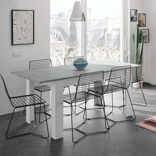 Dmora - Tavolo allungabile Midland, Consolle estensibile per sala da pranzo, Tavolo apribile da cucina con prolunga, 140/190x90h78 cm, Cemento e Bianco