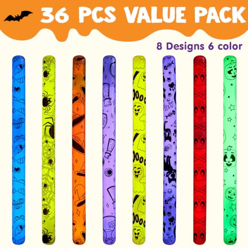Image of JOYIN 30 Pcs Halloween Glow Sticks Bulk Party Pack, Hanging Wands in 8 Design, 6 Color Light Up Stick for Kid Glow in The Dark Halloween Party Favor Supplies, Goodie Bag Filler, Trick or Treating Gift