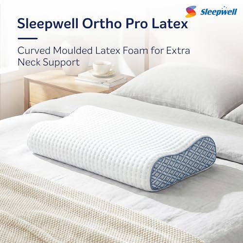 Image of Sleepwell Ortho Pro Pillow | PU Latex Foam | Neck Support & Pressure Relief | Hypoallergenic & Dust Resistant | Medium Firm | Lightweight & Breathable | Machine Wash | 24 x 16 Inches | Pack of 1