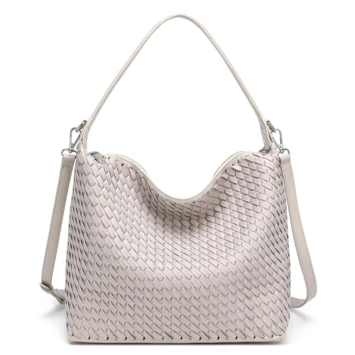 NEWBELLA Vegan Leather Hobo Bag for Women-Soft Handbag, Shoulder or Crossbody Purse Lightweight for Daily Use (Beige)
