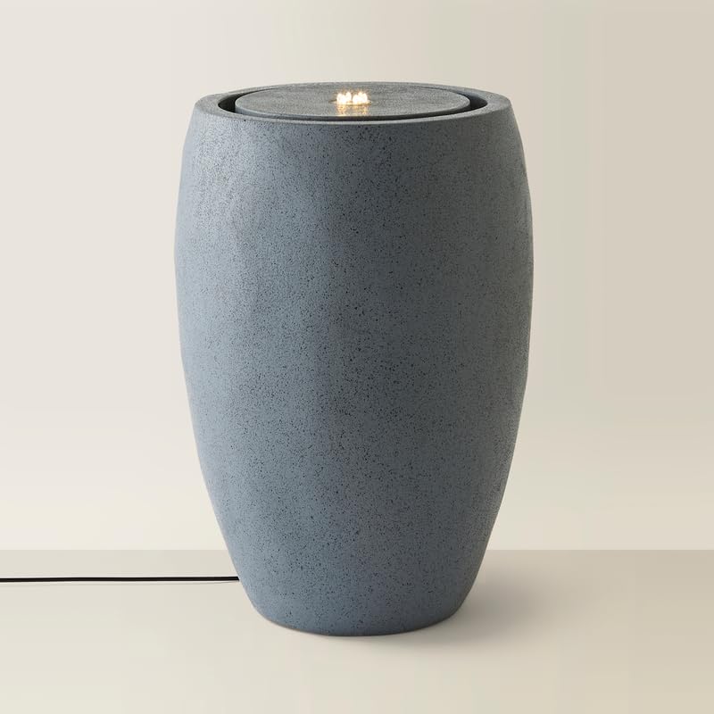 ValueLights | Tall Grey Garden Solar Powered Outdoor Water Fountain Feature | Outdoor Lights, Home Décor & Improvement Essential