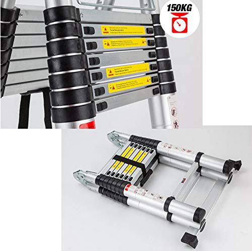 Telescopic Ladders Aluminum 5M 16.5Ft Straight Ladder / 2.5M+2.5M A-Frame Ladder Retractable Collapsible Save Space For Multi Function Diy Builders Garden Work, 150Kg/330Lbs Max Load #TOP4