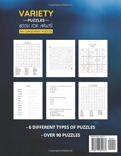 image for Variety Puzzle Book For Adults: 90+ Large-Print Puzzles Word Search, S