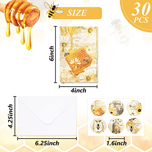 Whaline 30Pcs Queen Bee Greeting Cards 6 Designs Watercolor Vintage Bee Note Card With Envelops And Adhesive Stickers For Summer Bee Day Party Favor Supplies, 4 X 6Inch #TOP1