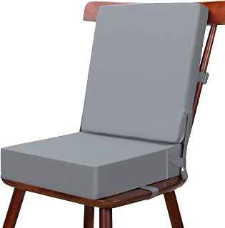 Booster Seat for Dining Table - Toddler 2Pcs Booster Chair Cushion with Different Height for Eating, PU Waterproof Easy Cleaning Booster Seat with Non-Slip Bottom & Adjustable Safety Belts(PU-Grey)