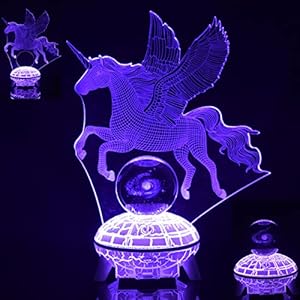 3D Galaxy Crystal Ball with Acrylic Unicorn Night Light Remote Touch LED 16 Color lamp Base Dimmable Planetary Model,Science Astronomy Learning Toy Education Unicorns Gifts for Girls Children