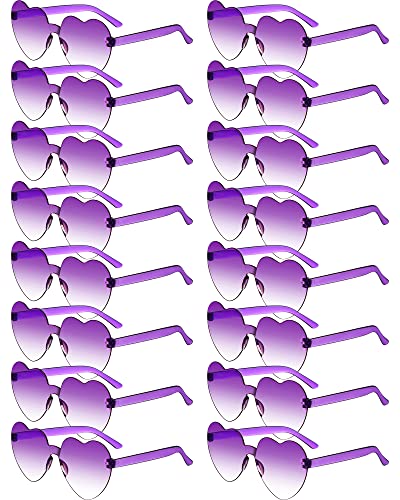 Yexiya 16 Pairs Heart Shape Rimless Valentines Sunglasses Transparent Love Fun Sunglasses Party Accessories For Women, Candy Color (Purple White Gradient) #TOP10