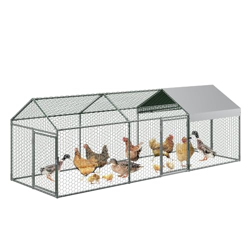 Large Metal Chicken Coop 120 in x 40 in x 40 in,Chicken Run with Waterproof Anti-UV Cover, Poultry Cage for Protecting Hens,Chickens Cages for Backyard & Farm