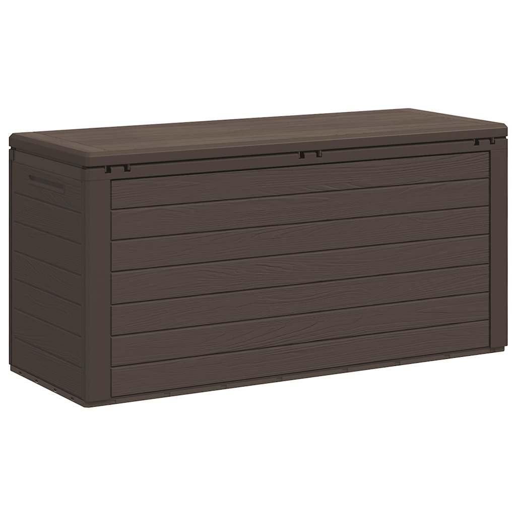 Scatola portaoggetti da giardino marrone 116 x 44 x 55 cm in polipropilene, capiente contenitore esterno per cuscini, cuscini e coperte, design senza tempo per terrazza