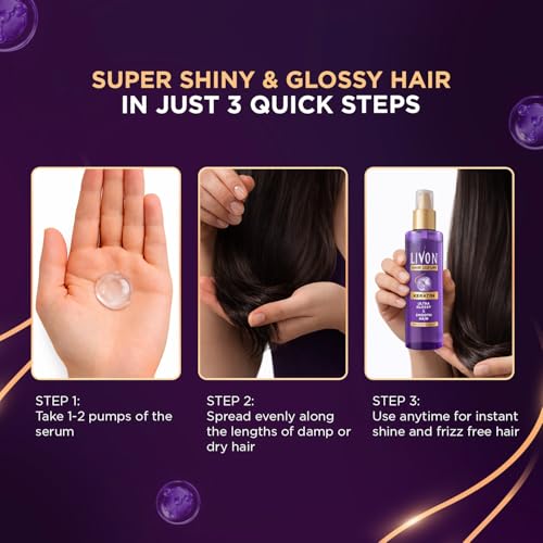 Image of Livon Keratin Hair Serum for Women & Men | Ultra Glossy & Smooth Hair | 48Hr Frizz Control | Hair Serum for Dry, Rough & Damaged Hair | 48ml