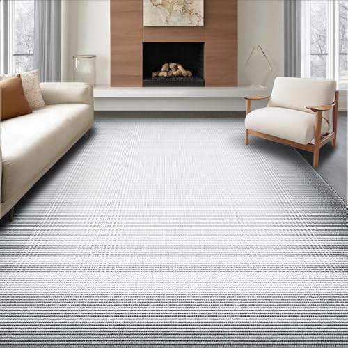 ODIKA Flatwoven High Traffic Area Rug 5x7, Modern Minimalist Black & Reversible, Non Slip, Stain Resistant, Washable Area Rugs for Living Room, Bedroom (White, 5x7)