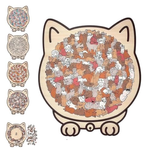 135ピース モランディカラー 猫型木製ジグソーパズル。不規則なピースがユニーク。大人向けのクリエイティブな額入りホームデコレーションギフト。環境に優しいモランディカラーのクラフトおもちゃ。キュートで挑戦的な作品(#A-1pc)