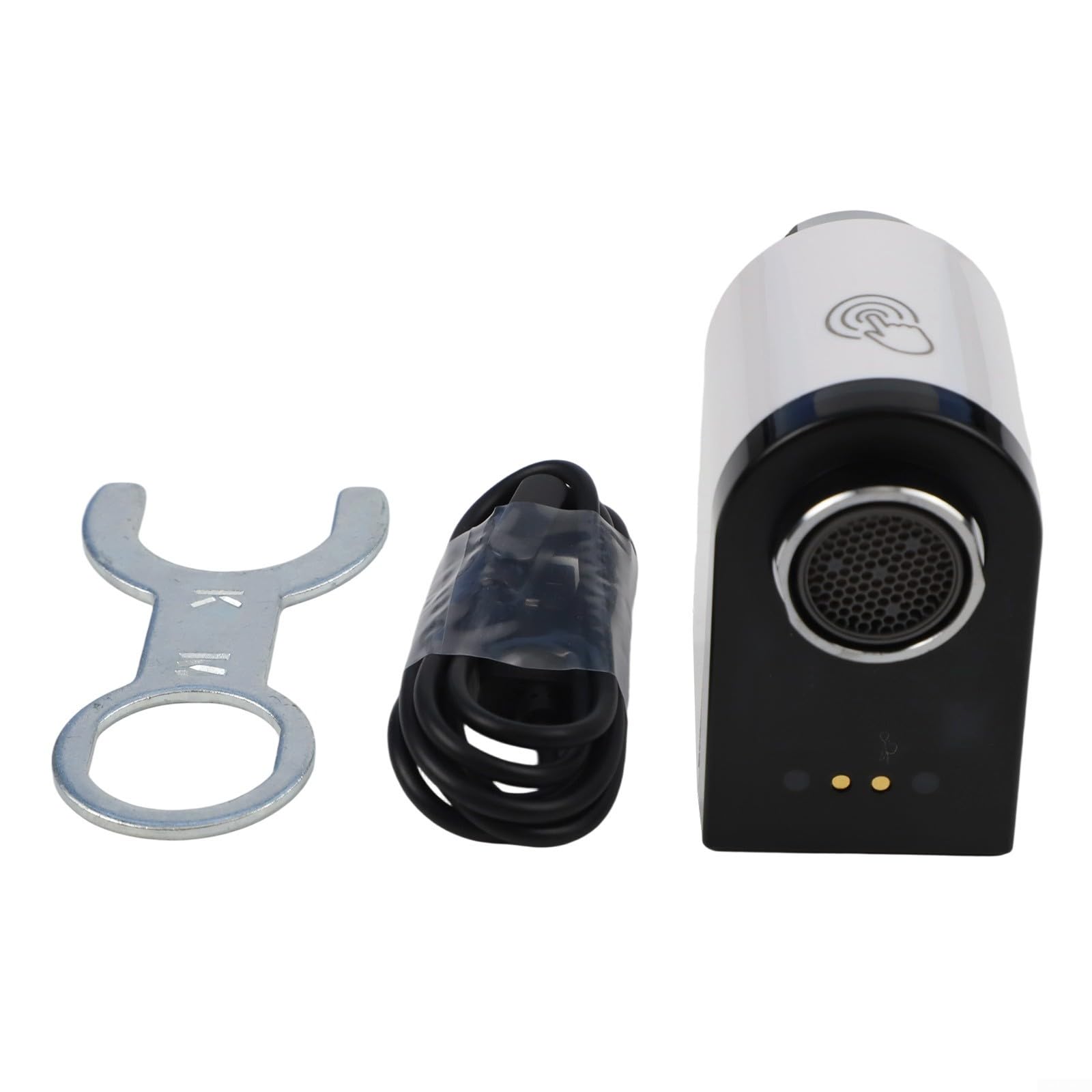 Sensore intelligente per risparmio idrico, doppio sensore a infrarossi, attacco per rubinetto con rilevamento laterale inferiore, spegnimento automatico, per cucina, bagno, lavello (nero + bianco)