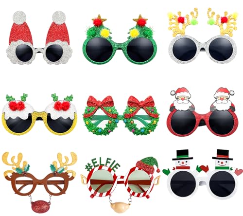 SUNOVELTIES Christmas Sunglasses Funny Glitter Party Glasses Xmas Celebration Eyewear Holiday Favors Costume Supplie