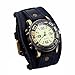 Homeofying - Orologio da polso al quarzo, stile vintage, unisex, punk, in ecopelle, quadrante rotondo e Oro 14 kt, colore: Nero , cod. 45265
