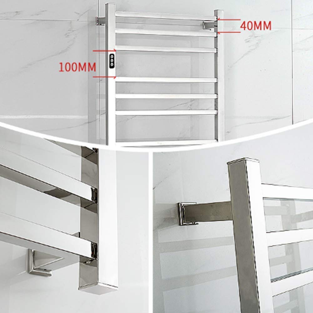 Radiador toallero eléctrico, Calentador de Toallas y tendedero con Temporizador, 10 Barras, toallero calefactable de Acero Inoxidable para baño.