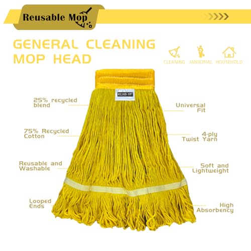 Image of Heavy Duty Wet Industrial Cleaning Mop Head - 21 oz Yellow mop Head Replacement Cotton Washable Industrial mop Heads Heavy Duty for Commercial & Home Cleaning(Yellow)
