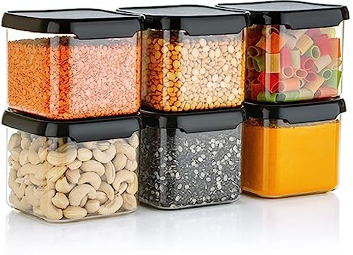 Image of HAPPI Multipurpose Transparent Square Containers Set For Kitchen Storage /Unbreakable Plastic Airtight Masala Box For Spice,Cereals, Dal, Dry Fruits, Grocery (500 Ml Each, Set of 6 Pcs)