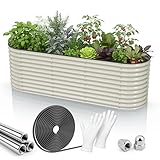 HOFGARTEN 260x80x78cm QuickGrow XL Metall Hochbeet | Stahl rostfrei verzinkt & lackiert | sehr stabiles XXL Garten Beet oval für Gemüse Kräuter Blumen | Premium Hochbeete-Kit | Cremeweiß (Beige)