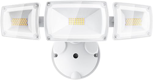 Miniatura 1 de USTELLAR Luz de inundación LED de 55 W para exteriores, luz de inundación para exteriores con 3 cabezales ajustables, luz de seguridad controlada