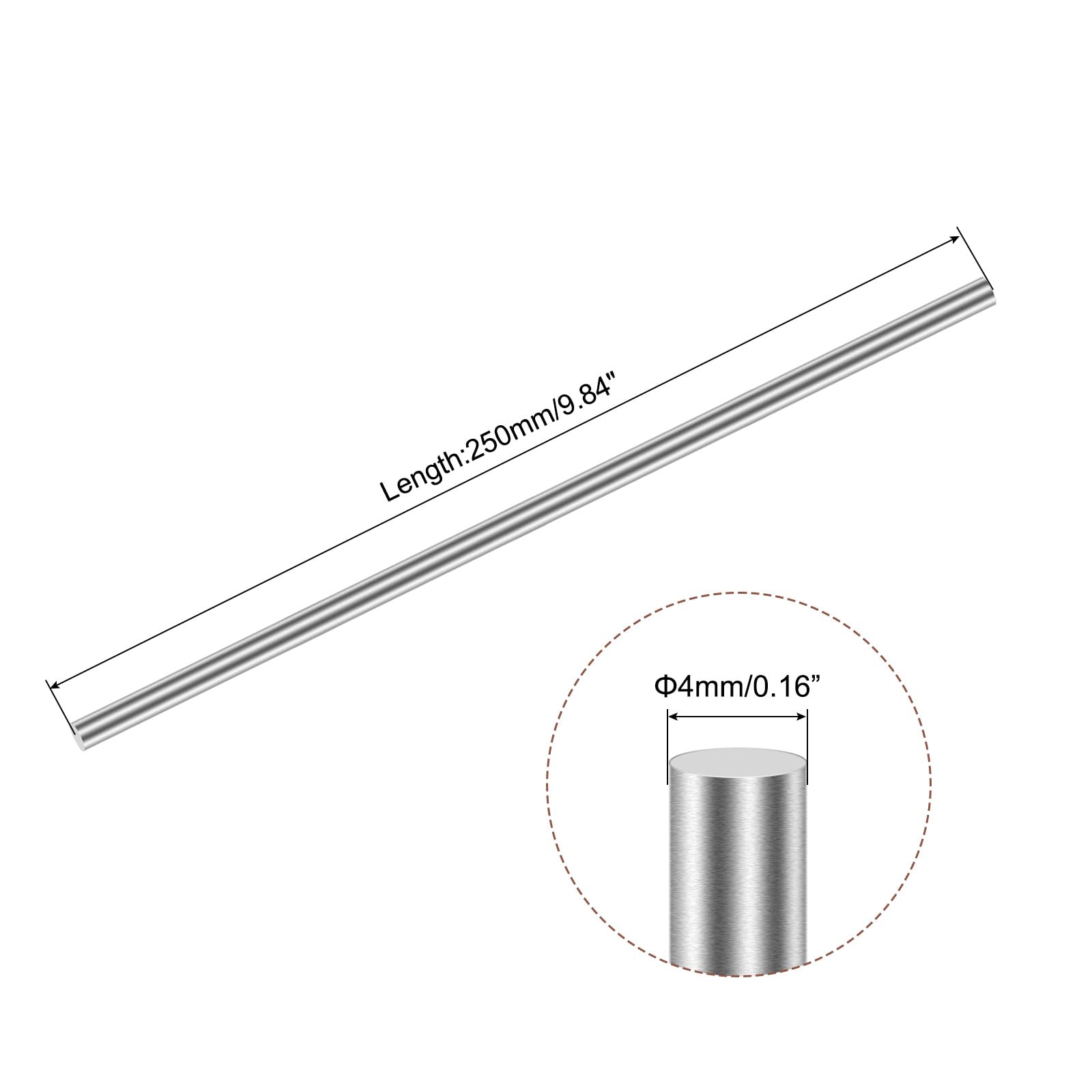 QUARKZMAN 4 mm x 250 mm 304 masywny pręt okrągły ze stali nierdzewnej do majsterkowania - 4 sztuki