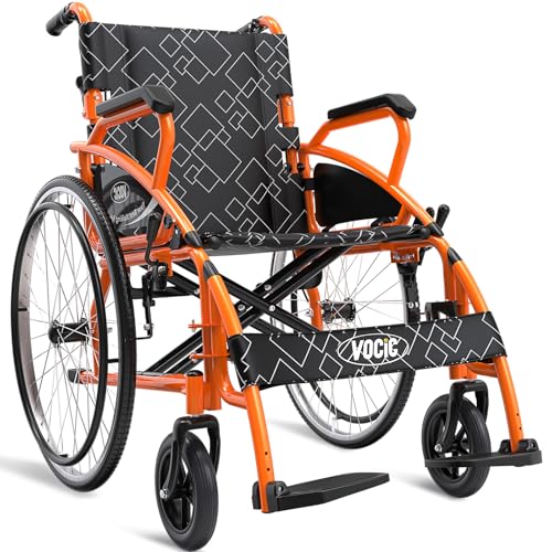 VOCIC U31 Rollstuhl faltbar leicht bis 150KG Doppelbremse Transportrollstuhl klappbar mit Selbstantrieb für Senioren 60CM Großreifen