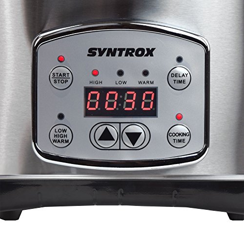 Foto von Syntrox Germany 7,5 Liter Digitaler Edelstahl Slow Cooker mit Timer, Warmhaltefunktion, Sicherheitsglas und Entnehmbarer Keramikschüssel - Langsamgarer Schongarer