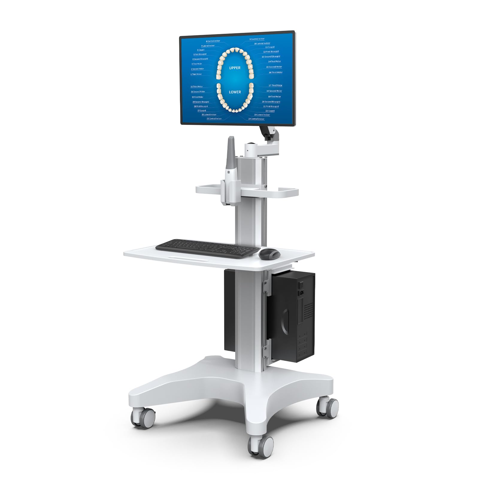 BEWISER Medizinischer Rollwagen Monitor Halterung Mobiles Podium, Mobiler Laptopwagen Robuste Basis, Computertisch Trolley für Zahnklinik, Krankenpflege,PC Workstation