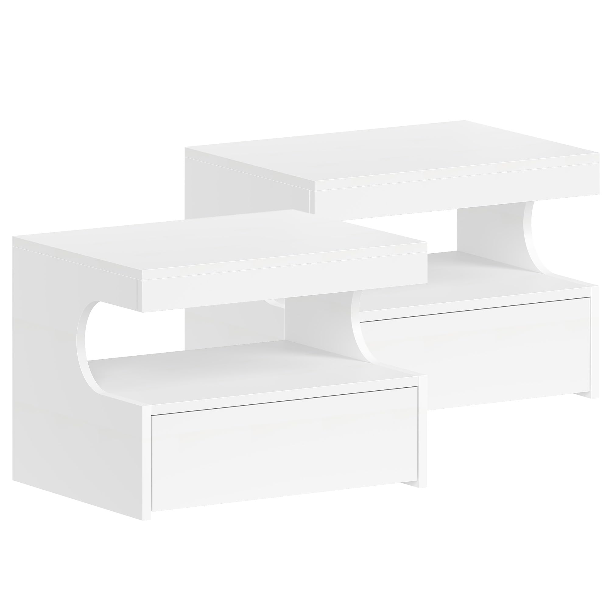 Hzuaneri Comodino Sospeso Set di 2, 1 Cassetto con Guide, Spazio Aperto a Forma di U, Moderno, per Camera da Letto Soggiorno, 30 x 40 x 29,2 cm, Bianco NS50203X