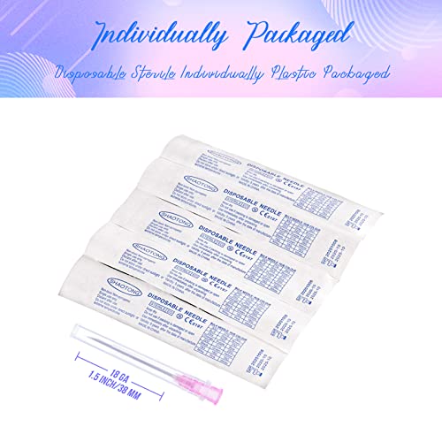 Image of 18 Gauge 1.5 Inch Needles Luer Lock Disposable Lab Supplies, Pack of 100 | SHAOTONG 18G 1.5 inch 38mm Needle with Cap for Liquids Measuring or Refilling, Sterile, Individually Wrapped