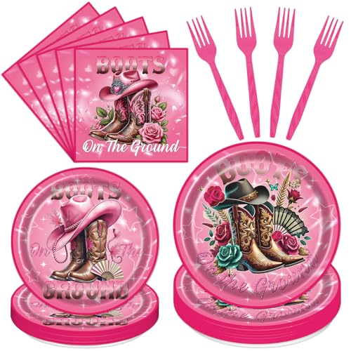 Hokinaa Boots on the Ground Decorations - 96 Pcs Western Cowgirl Plates