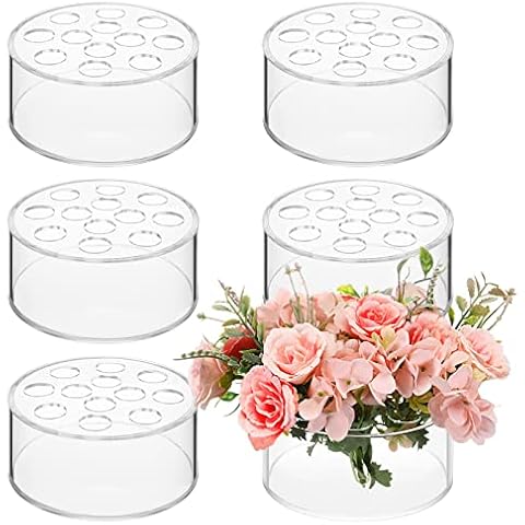 Tanlade 6 Pcs Acrylic Floral Centerpiece for Dining Table Decorations Wedding Round Flower Vase 12 Holes Centerpiece Vases for Table Low Flower Holder with Holes for Home Birthday Party (Clear) Cover