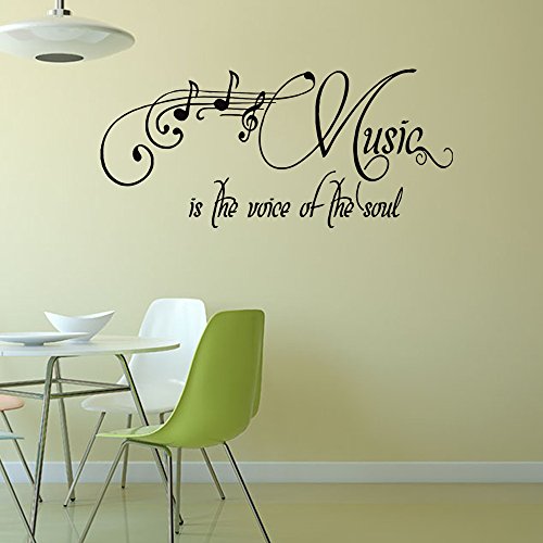 Woodland Arts Black 33 Inches X 15 Inches Music Is The Voice Of The Soul Clef Notes Staff Vinyl Hand-Made Wall Decals Quotes Sayings Words Arts Lettering Vinyl Wall Stickers For Music Room #TOP5