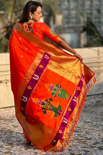 Image of SGF11 Women's Kanjivaram Paithani Silk Saree With Unstitched Blouse Piece