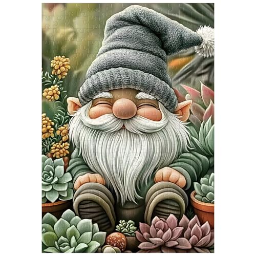 Puzzle para adultos de 300 piezas Gnome Succulents Rompecabezas de plantas verdes 15x10 pulgadas miniatura 1