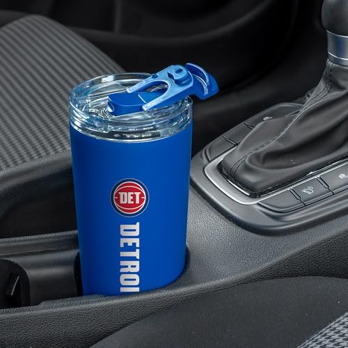 Image of Rico Industries NBA Basketball Detroit Pistons Royal Blue 24oz Stainless Steel Tumbler with Lid and Dual Functioning Lid