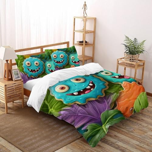 Housse de couette plantes imprimé 3D microfine lit super king 260x220 multicolore filles