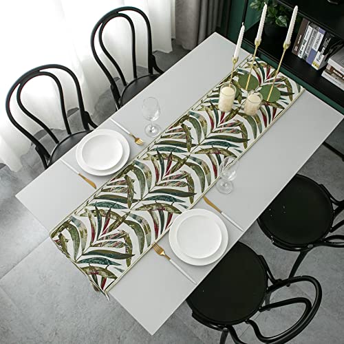 Chemin de table de Noël anti-tache vert imprimé feuilles 32x160 cm - 5