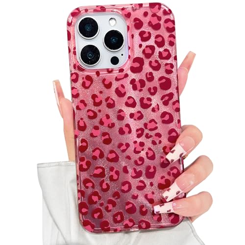 Lovmooful Compatible for iPhone 15 Pro Max Case Cute Cheetah Leopard Print with Glitter Shiny Design with Bumper Protector for Girls Women Soft PC+TPU Shockproof Protective Girly for iPhone-Rose Red by Lovmooful - Used condition - US$5.94
