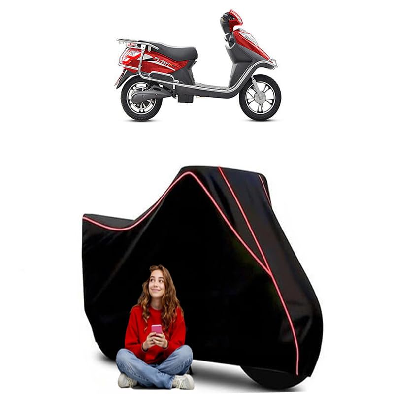 Image of Flash Scooty Bike Cover Water Resistant Outdoor Use Universal Fit Scooters Motorcycles Heavy Duty UV Protection Dust Rain Scratch Resistant Elastic Bottom Black Blue Piping