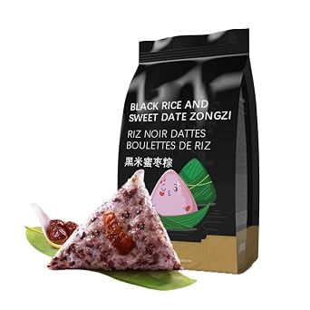 Zongzi 280g/9.87oz Black rice+honey dates, dessert, 1 bag of 2. | Chinese Loong Boat Festival, a festival cake wrapped in bamboo leaves. Hot and ready to eat, sweet jujube zongzi.