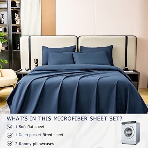 Meishang Queen Size Sheet Set Cooling Breathable Bed Sheets Set, Ultra Silky Soft Microfiber Sheet With 16 Inch Deep Pocket, Machine Washable, 6 Pieces (Queen, Navy) #TOP1