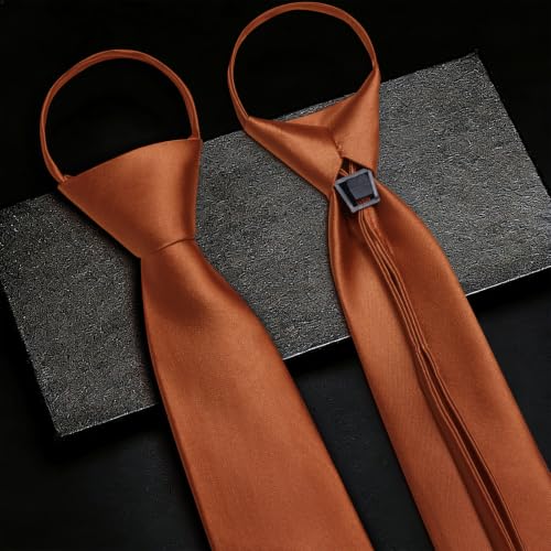 Image of YourTies Zipper Tie for Men Adjustable Pre-Tied Neckties Pocket Square Set | Solid Color Satin Pre Tied Mens Tie Pocket Square Gift Box Set,Formal Casual Wedding Business Party,for Suit Shirt Tuxedo