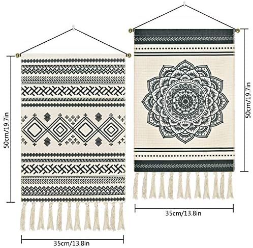 Yugarlibi 2 Pack Macrame Wall Hangings, White Mandala Geometric Small Tapestries with Tassels, Bohemian Wall Tapestry for Bedroom Living room, 35x50 cm