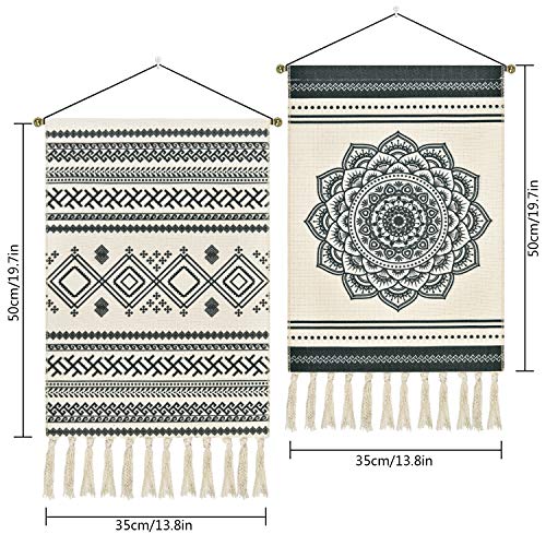 2 Pcs Macrame Woven Tapestry Bohemian Mandala Tapestries Geometric Art Tapestry Dark Gray Tapestry Wall Hanging For Apartment, Dorm Room #TOP6
