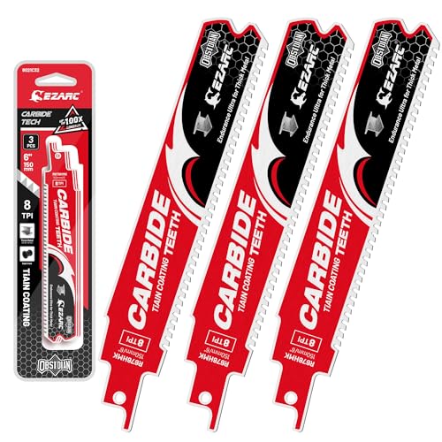 EZARC Obsidian Carbide Reciprocating Saw Blade (Pro) R678HMK 8TPI Endurance Ultra for Thick Metal, Cast Iron, Alloy Steel 6-Inch, 3-Pack